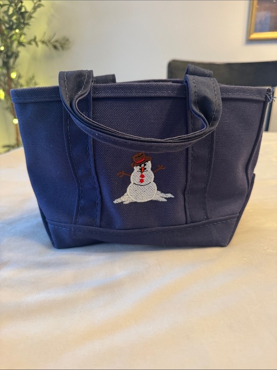 L.L. Bean Handbags - Rare! LL Bean Boat and Tote Navy Canvas Mini Tote Bag with Snowman Embroidery
